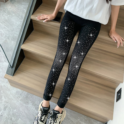 Leggings con brillantes diamantes de imitación para mujer