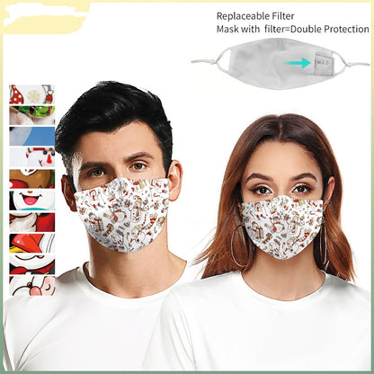 Mascarilla antipolvo de doble capa con estampado digital de muñeco de nieve navideño