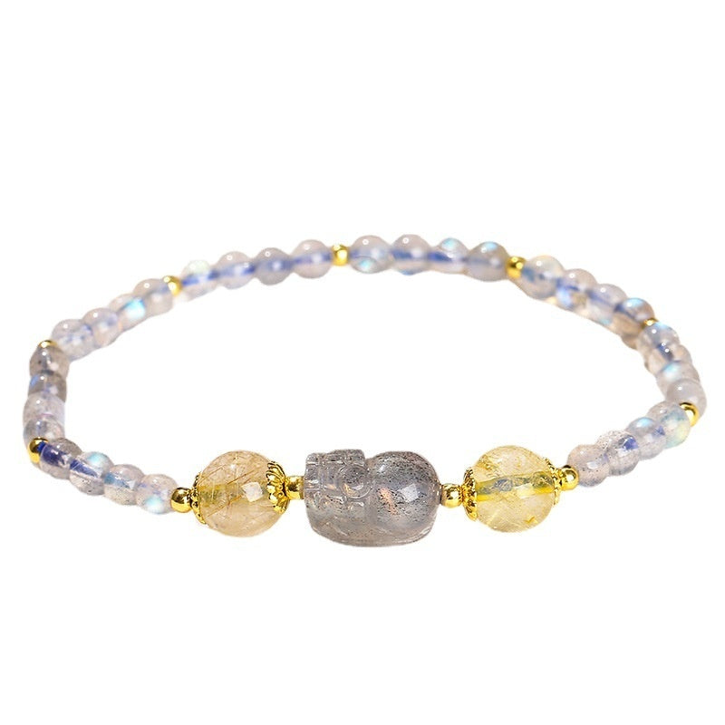 Natural Gray Moonstone Pi Xiu Bracelet National Fashion Girls' Gifts Single Ring Bracelet