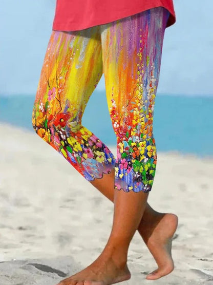 Las mujeres pueden usar leggings casuales al aire libre, pantalones cortos con estampado de grafiti y pintura al óleo, ropa de mujer de talla grande