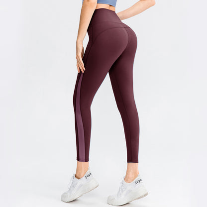 Pantalones de yoga femeninos con brocado de doble cara color piel que no dan vergüenza