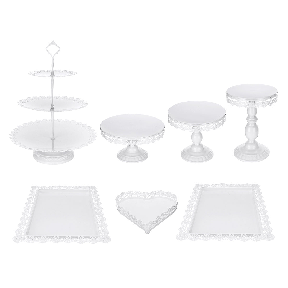 Juego de soporte para tartas de hierro forjado de estilo europeo, soporte para postres de boda, plato con accesorios de encaje