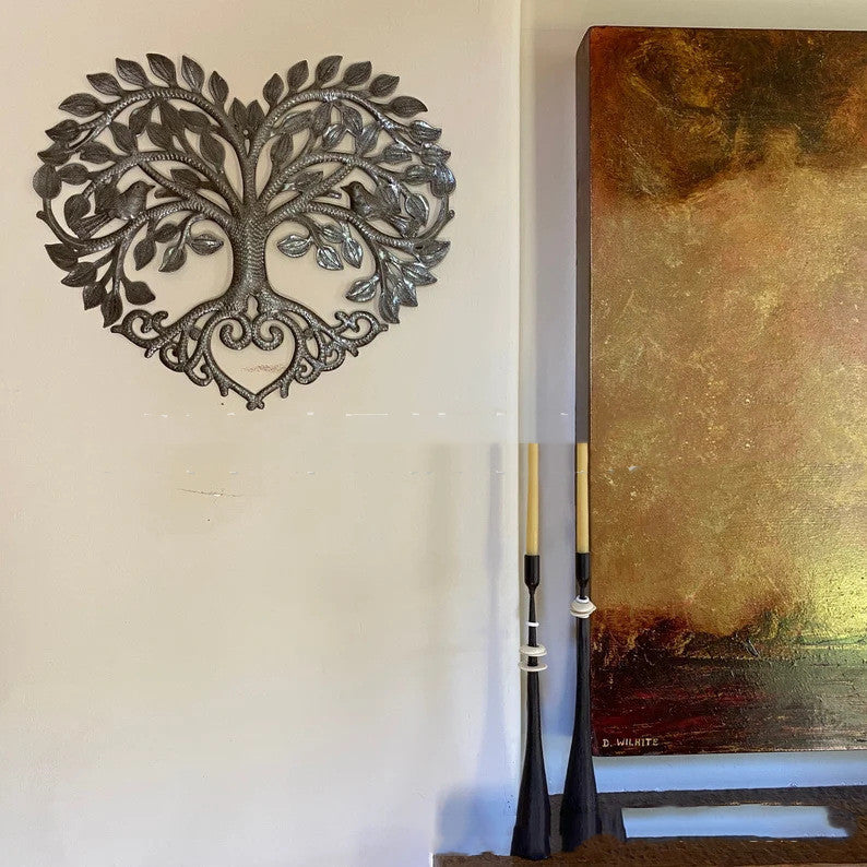 Artefacto de decoración del hogar con forma de árbol de la vida y arte de pared de metal