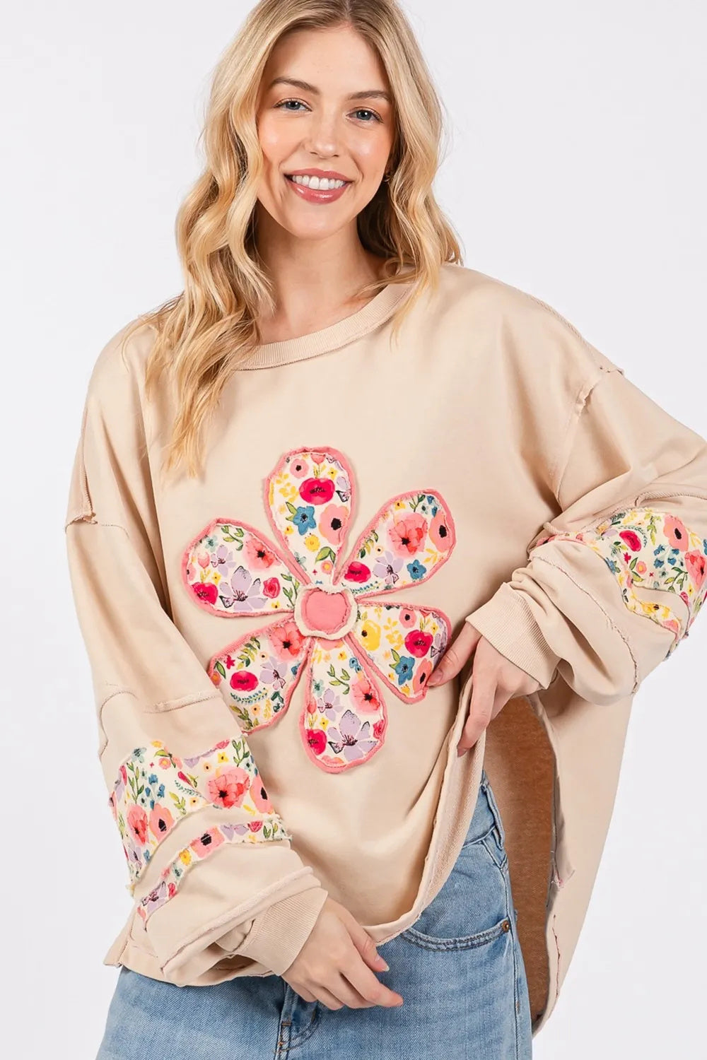 SAGE FIG Patch Applique Long Sleeve Sweatshirt