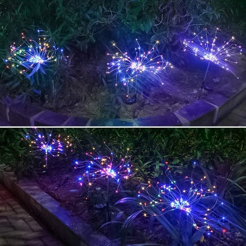 Nueva cadena de luces LED de fuegos artificiales solares con enchufe de tierra, cable de cobre, decoración de jardín al aire libre, luces de estrellas, luces navideñas