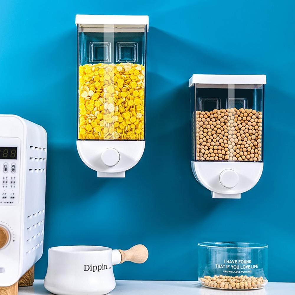 Recipiente de fácil prensado para almacenamiento de alimentos de cocina Dispensador de cereales Caja de almacenamiento de alimentos montada en la pared