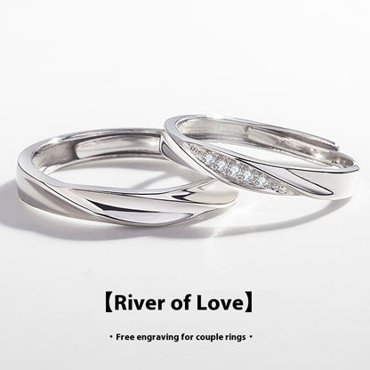 S925 Sterling Silver Love Couple Ring Simple Bracelet