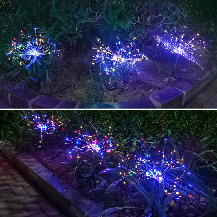 Nueva cadena de luces LED de fuegos artificiales solares con enchufe de tierra, cable de cobre, decoración de jardín al aire libre, luces de estrellas, luces navideñas