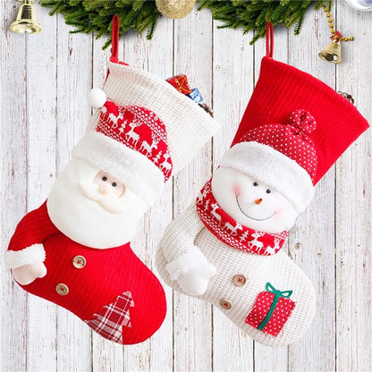 Medias navideñas grandes de punto rojo y blanco, calcetines de Papá Noel para decoración de chimenea, bolsas de regalo de Navidad, porta caramelos, decoración para el hogar 