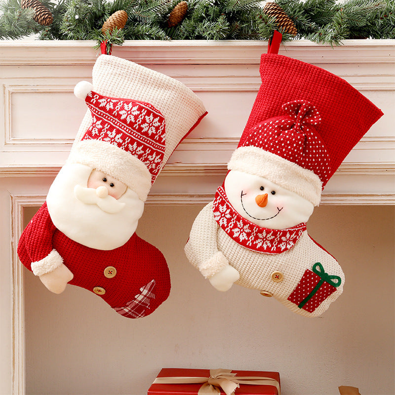 Medias navideñas grandes de punto rojo y blanco, calcetines de Papá Noel para decoración de chimenea, bolsas de regalo de Navidad, porta caramelos, decoración para el hogar 