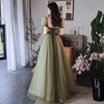 Traje de noche estilo Mori para mujer, estilo hada, temperamental, verde, corte ajustado