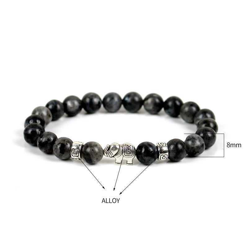 8mm Natural Volcanic Rock Colorful Stone Elephant Bracelet For Men