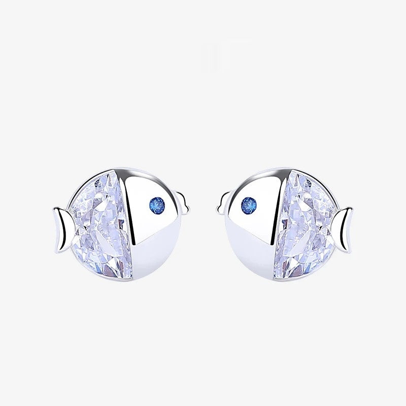 S925 Sterling Silver All-match And Fresh Kissing Gourami Stud Earrings