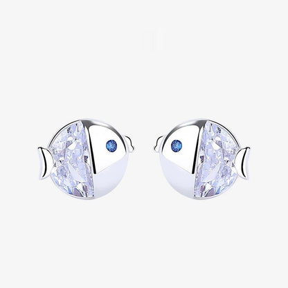 S925 Sterling Silver All-match And Fresh Kissing Gourami Stud Earrings