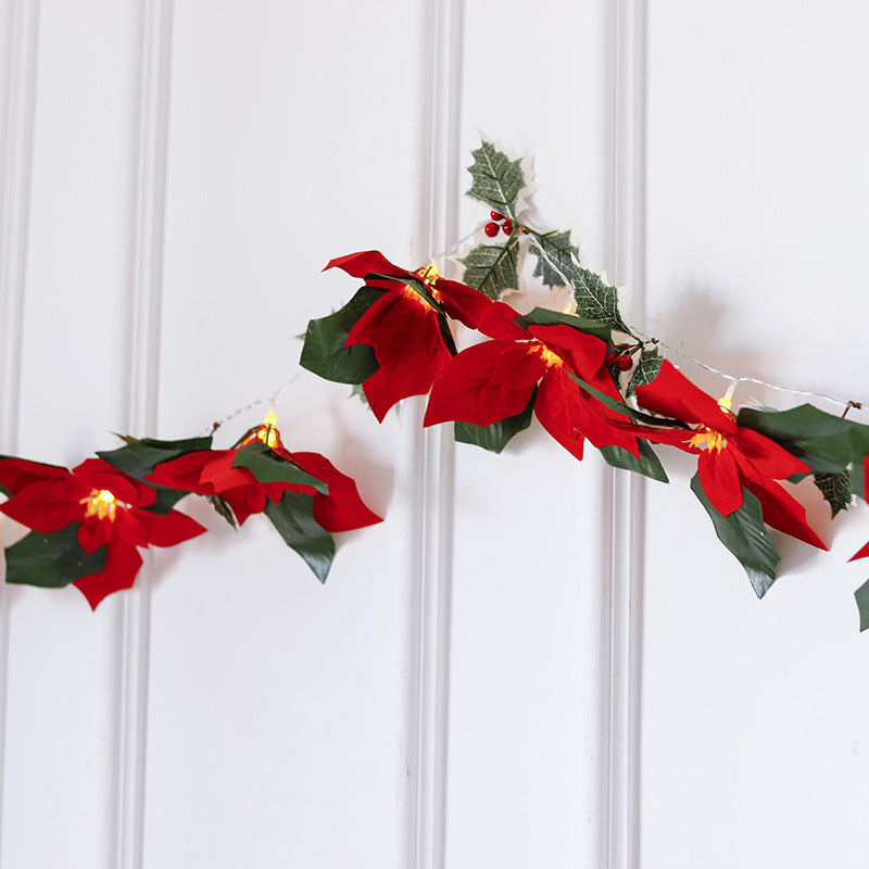 Luces navideñas LED de primer grado con flores rojas y frutos rojos para la decoración del hogar