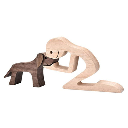 Figura de bricolaje, adorno de perro de madera, escultura, decoración del hogar, escultura de madera de un hombre y un perro, regalos de Navidad, modelo de decoración