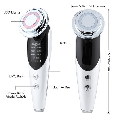 Masajeador facial 7 en 1 EMS con microcorriente, luz de color, vibración, LED, dispositivo de belleza para el cuidado de la piel