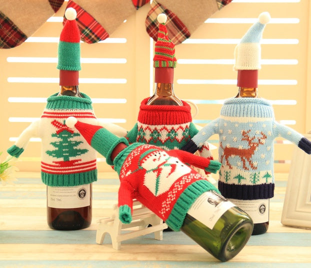 Juego de botellas navideñas de punto