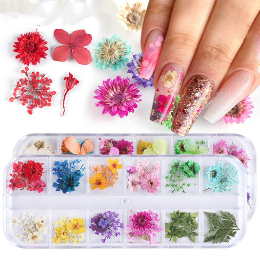 Arte de uñas con flores secas