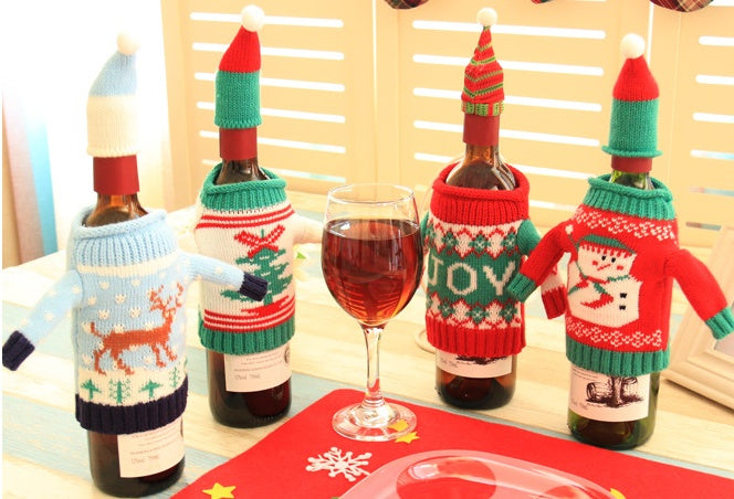 Juego de botellas navideñas de punto