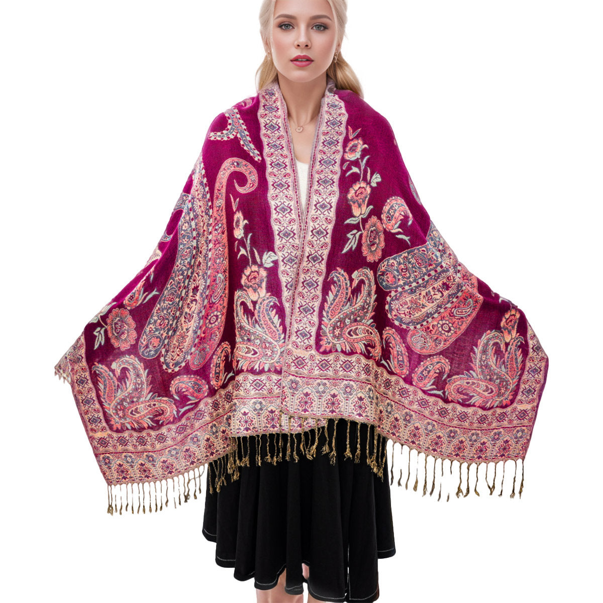 Talma estilo nacional bohemio retro jacquard anacardo