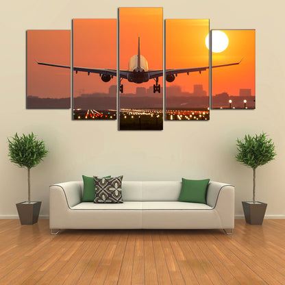 Airplane Sunset Takeoff HD Canvas