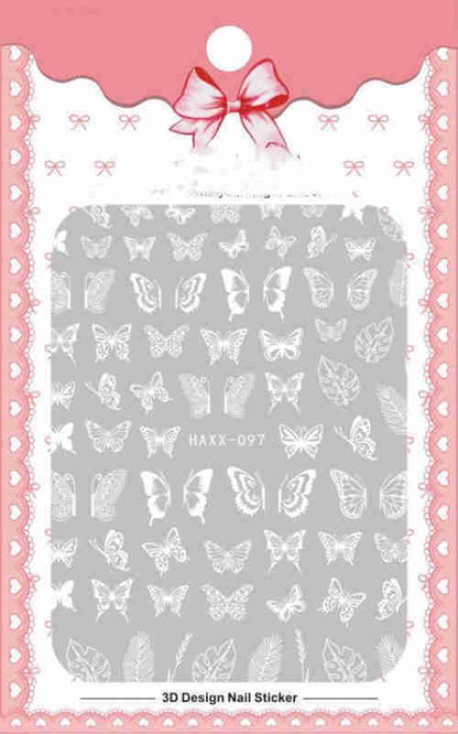 Black Butterfly Nails Stickers Decals White Flower Adhesive Manicure