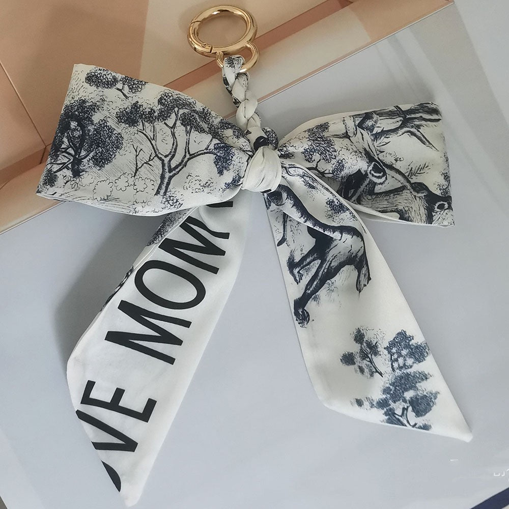 Camellia Silk Scarf Bow Keychain Pendant