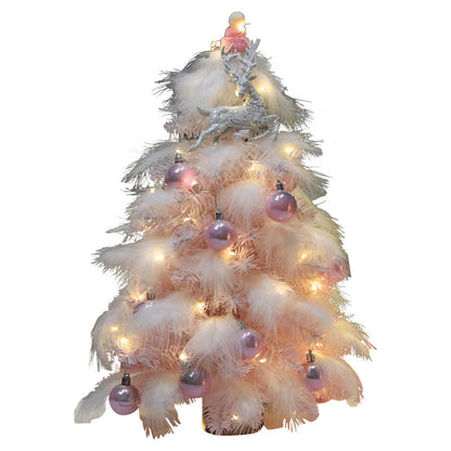 Adorno navideño de escritorio, árbol pequeño, árbol de Navidad, decoración de plumas rosas, árbol