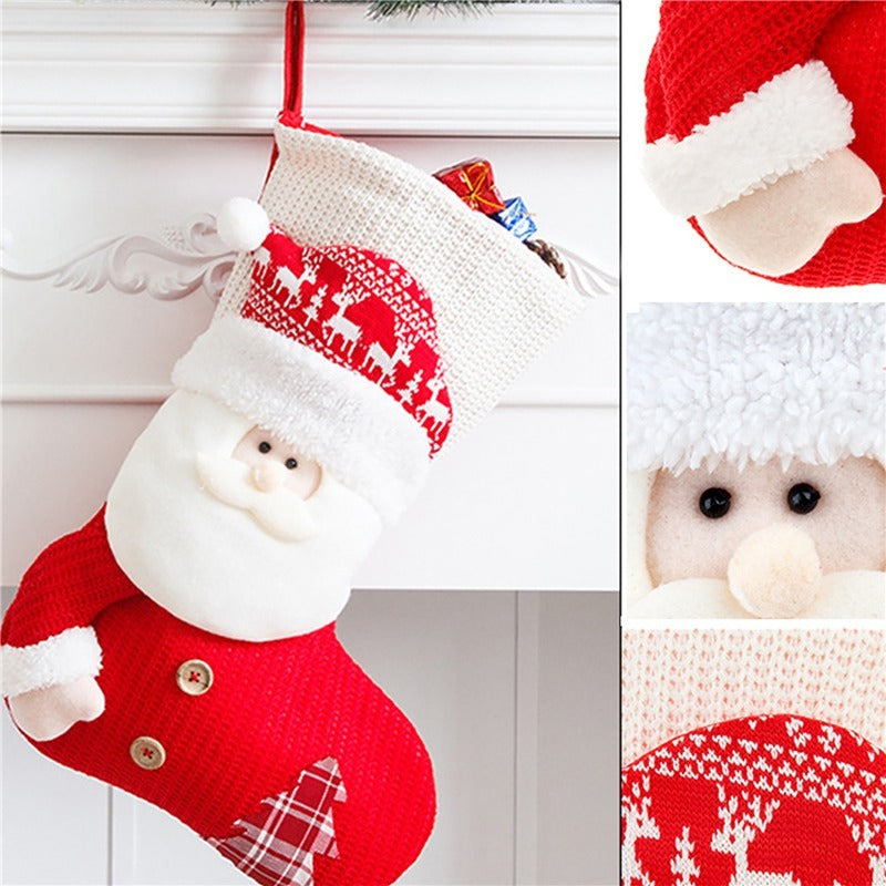 Medias navideñas grandes de punto rojo y blanco, calcetines de Papá Noel para decoración de chimenea, bolsas de regalo de Navidad, porta caramelos, decoración para el hogar 