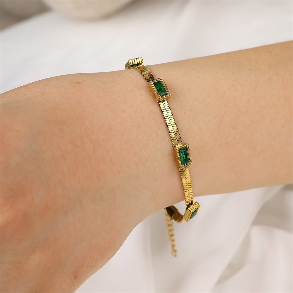 Fashion Emerald Zircon Bracelet 18K Gold Titanium Steel Bracelets