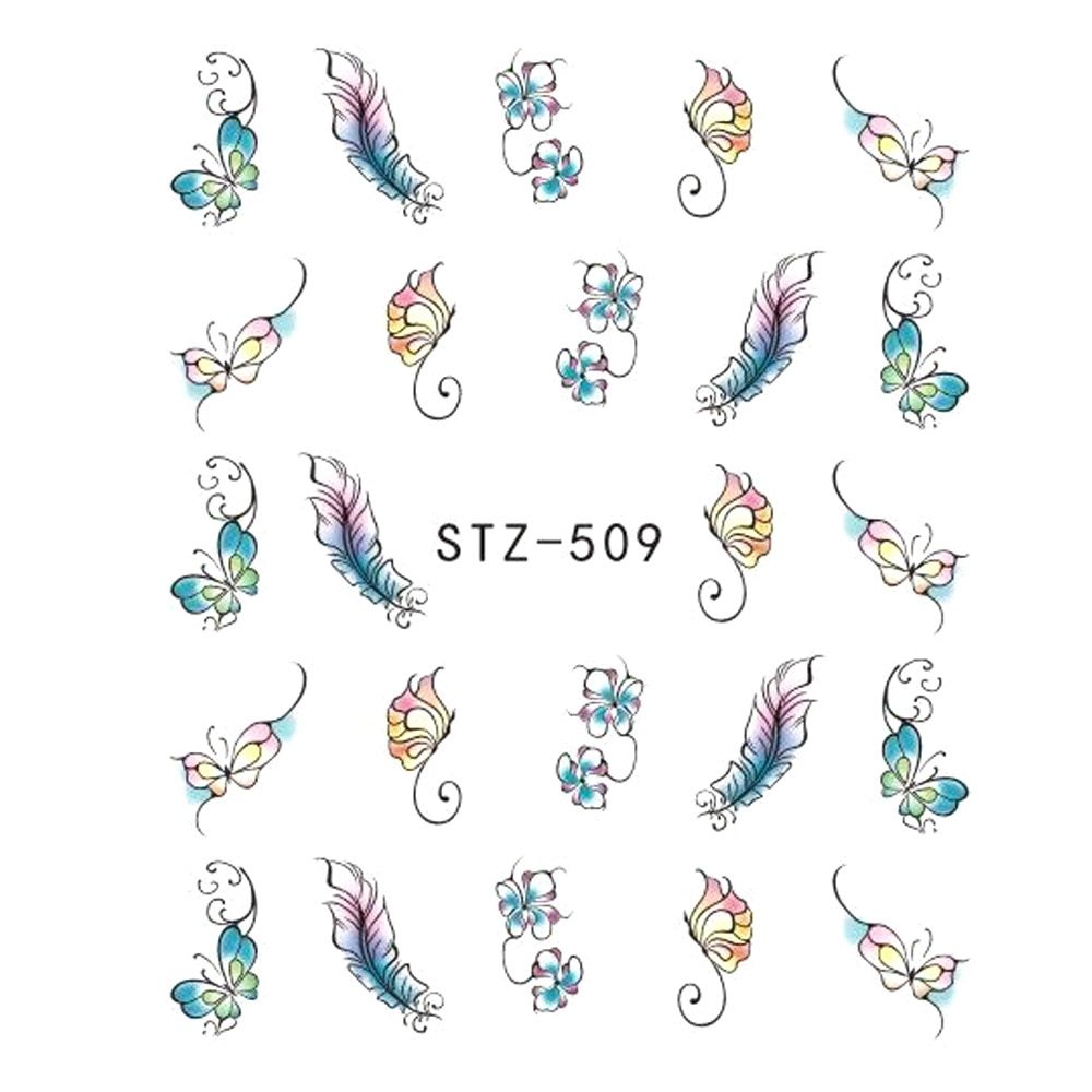 1 pieza de pegatinas para uñas, diseño de mariposa y flor, para transferencia al agua, para decoración de uñas, tatuajes, manicura, envolturas, herramientas, punta JISTZ508