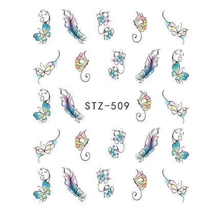 1 pieza de pegatinas para uñas, diseño de mariposa y flor, para transferencia al agua, para decoración de uñas, tatuajes, manicura, envolturas, herramientas, punta JISTZ508