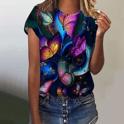 Camisa de manga corta con estampado digital de mariposas