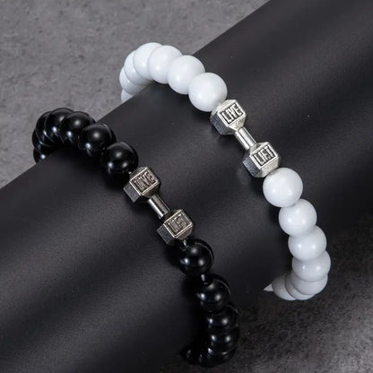 Pulsera elástica de plata con mancuernas de aleación negra brillante para hombre