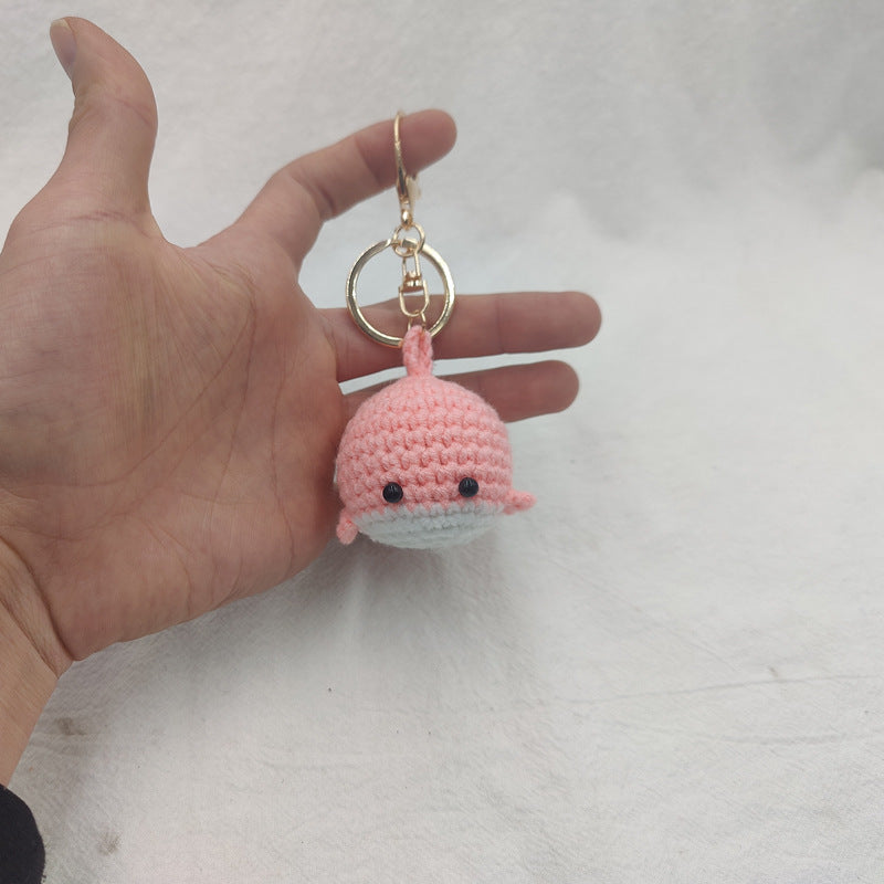 Wool Crocheted Dancing Whale Keychain Cute Handmade Pendant