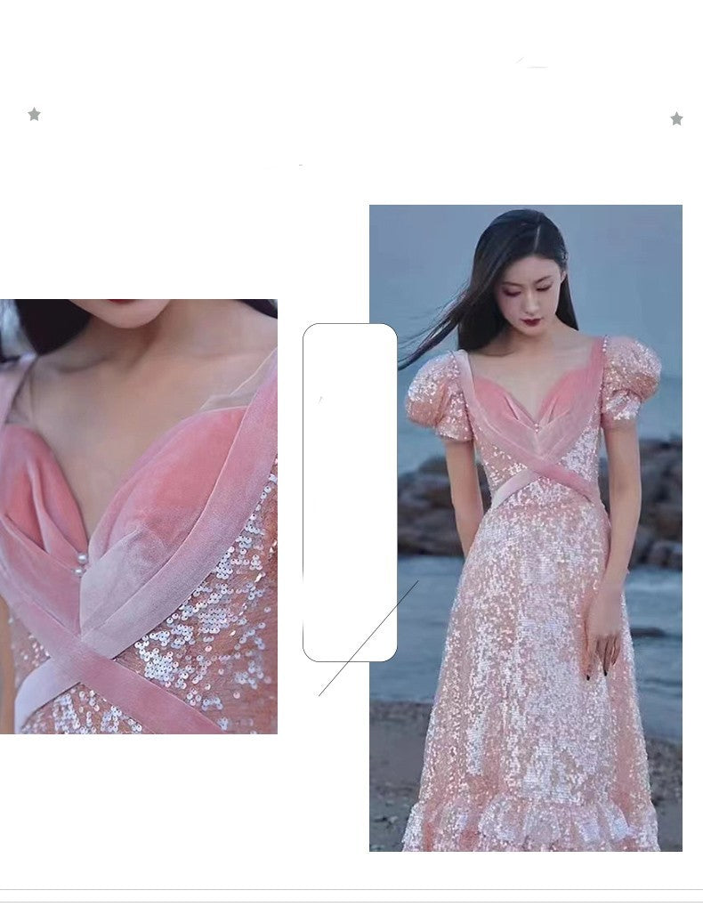 Vestido de noche rosa para mujeres de lujo de alta gama