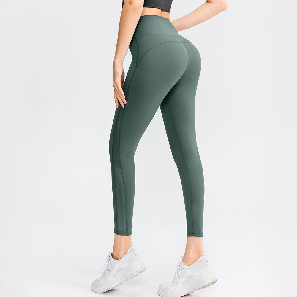 Pantalones de yoga femeninos con brocado de doble cara color piel que no dan vergüenza