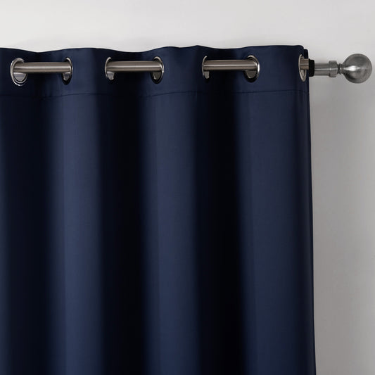 Cortinas estampadas de tela opaca para dormitorio en color azul oscuro