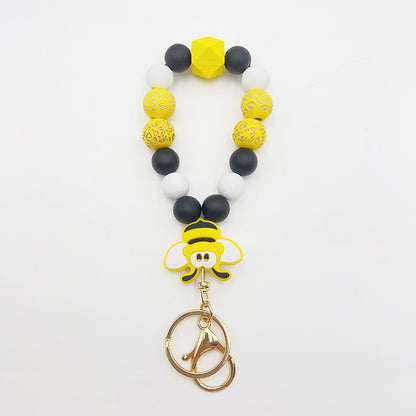 Silicone Wooden Beads Bracelet Keychain