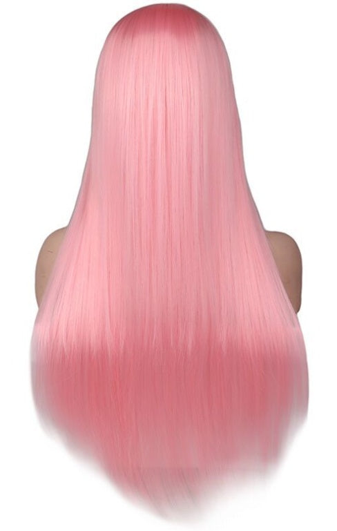 Wig female light pink long straight bangs wig high temperature silk wig fashion wig cross-border exclusive