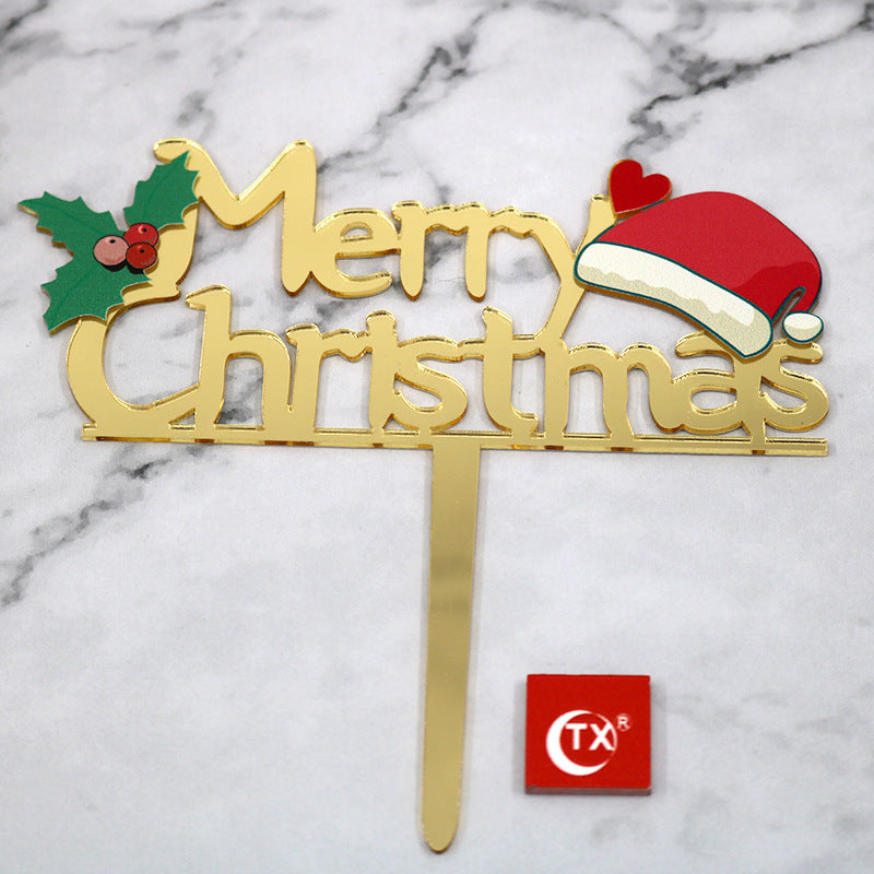 Merry Christmas Christmas hat acrylic cake topper insert card