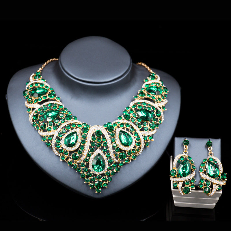 Fast selling explosion, Middle East, Europe and America, colorful exaggerated bride necklace, earring set, alloy color plating