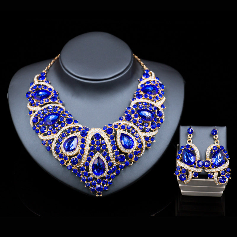 Fast selling explosion, Middle East, Europe and America, colorful exaggerated bride necklace, earring set, alloy color plating