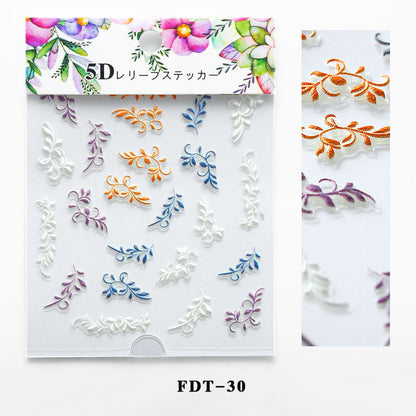 Flower series relief nail stickers