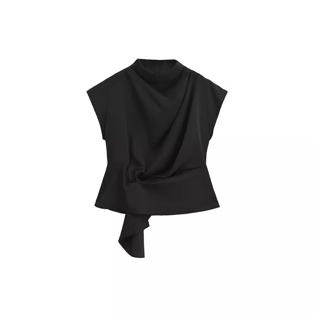 Blusa peplum con cuello alto informal de moda francesa