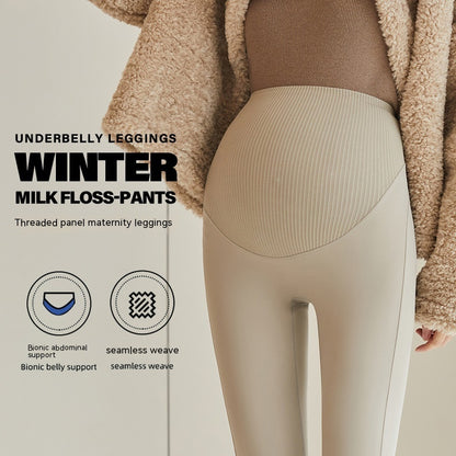 Pantalones de maternidad Shark de cintura alta con forro polar y soporte para el vientre, informales, gruesos, para otoño e invierno