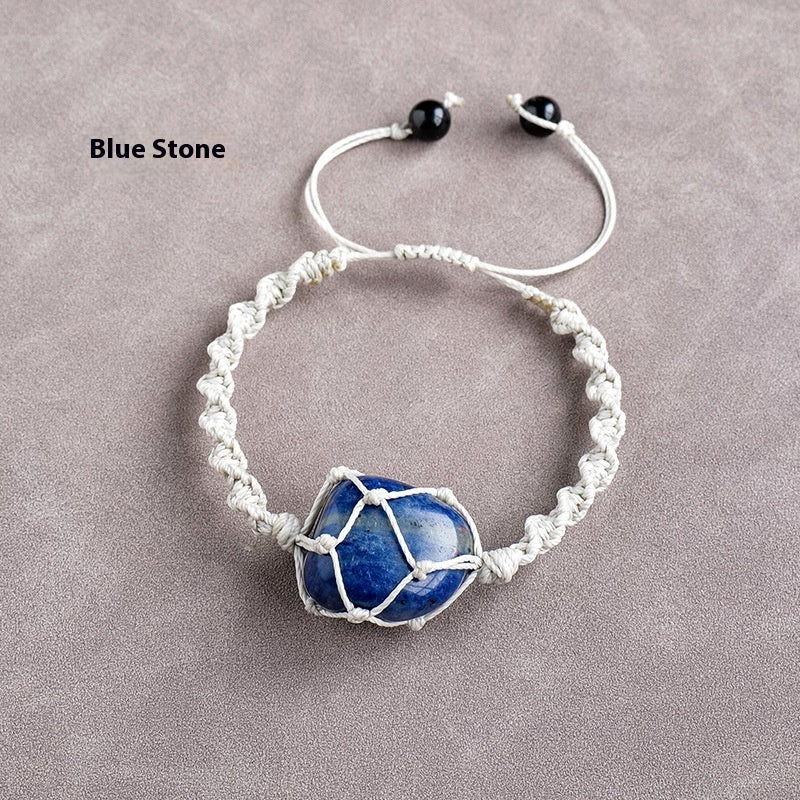 Pulsera de malla con piedra rodante de cristal natural