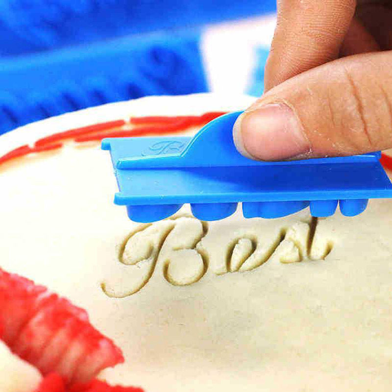 Handwritten birthday cake with writing stamper, lettering and baking printing