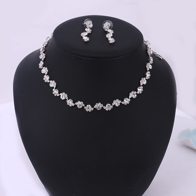 Conjunto de collar y pendientes de diamantes sencillos para novia, vestido de fiesta coreano, accesorios de joyería para boda